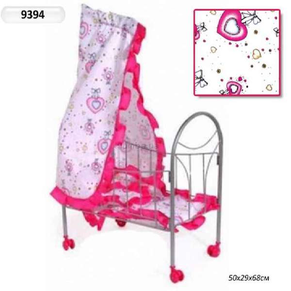 Ліжечко 9394 (12шт) для ляльки,заліз,77-47-29см,балдахін,подушка,кол.повор,4шт, в кор-ці,28-46-6см (шт.)