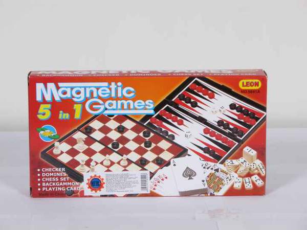 Шахи 9841 А (48шт) магнітні, 5в1 (нарди, шашки, доміно, карти), в коробці, 25-13-3,5см (шт.)