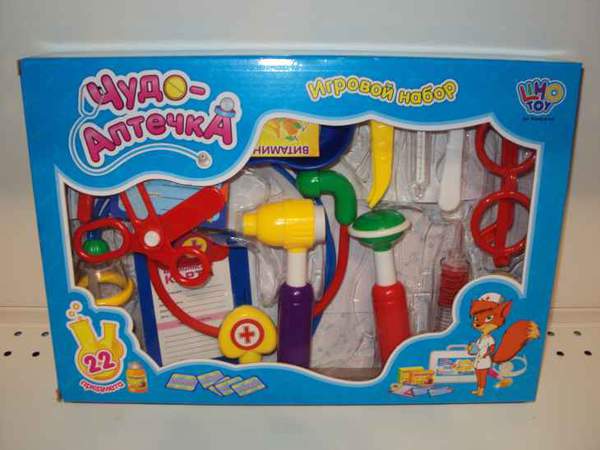 Лікар M 0462 U/R (24шт) шприц, ножиці, інструменти, ліки, 5 видів, у кор-ці, 36,5-25,5-5,5см (шт.)