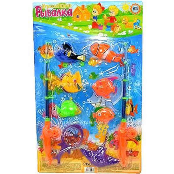 Рибалка M 0041 U/R (60шт) 2 вудки з магнітом, сачок, 9 морських мешканців, на аркуші, 58-36-3см (шт.)