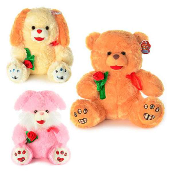 Мікс MP 0616 F (24шт) 3 види (ведмедик, собачка, зайчик), з квіткою, муз, 40см (шт.)