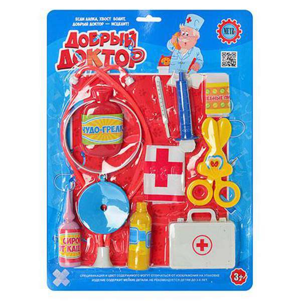 Лікар M 2379/ 229 №1 (144шт) 11деталей (стетоскоп, ножиці, валіза, шприц), на листі, 25,5-34,5-2,5см (шт.)