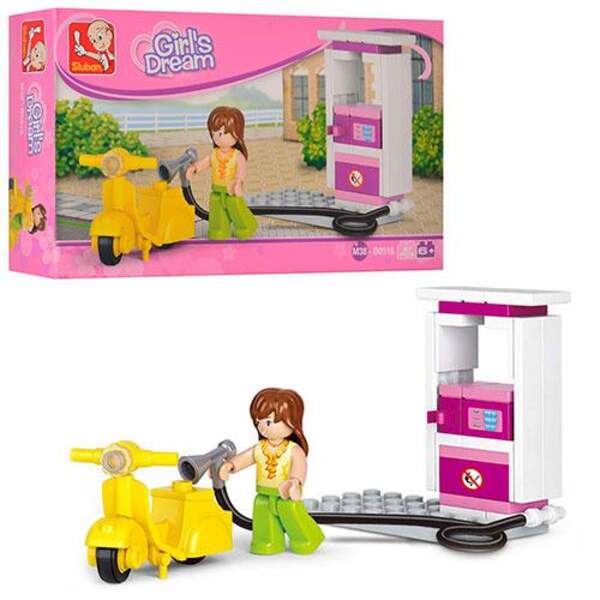 Конструктор SLUBAN M38-B0518 (64шт) заправка (фігурка, моторолер), 37дет, в кор-ці, 16,5-9,5-4,5см (шт.)